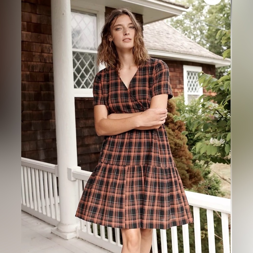 COPY - Madewell Plaid Fauxwrap Shortsleeve Tiered Dress